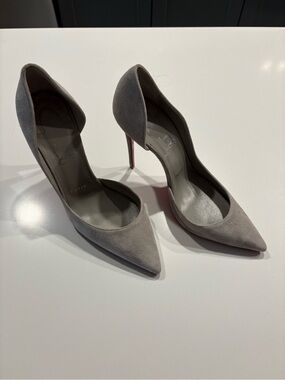 Christian Louboutin Grey Suede D'Orsay Pointed-Toe Stiletto Pumps